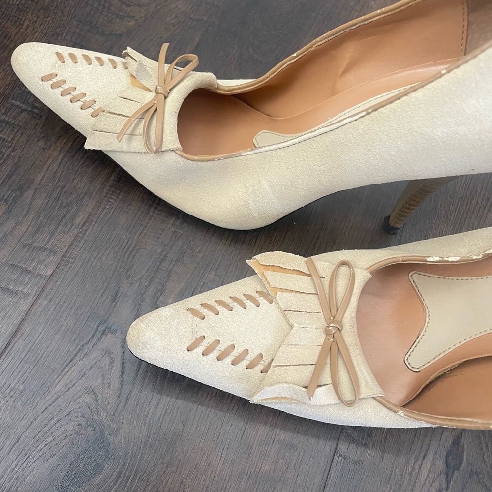 Carlos by Carlos Santana Heels Womens 7 cream Tan Brown Leather pumps shoe sexy - Picture 1 of 6